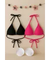 ieg™ Kadın Siyah ve Fuşya Minimal Kesim Üçgen Bikini Üstü