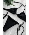 ieg™ Kadın Siyah Yandan Bağlamalı Tangalı Üçgen Bikini Mayo Takımı