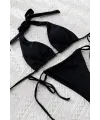 ieg™ Kadın Siyah Yandan Bağlamalı Tangalı Üçgen Bikini Mayo Takımı