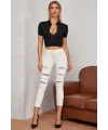 ieg™ Kadın Siyah Yarım Fermuarlı ve Kısa Kollu Crop Top Bluz