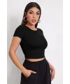 ieg™ Kadın Siyah Yuvarlak Yaka Yarım Kol Crop Top Bluz
