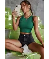 ieg™ Kadın Yeşil Kare Yaka Crop Top Bluz