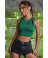 ieg™ Kadın Yeşil Kare Yaka Crop Top Bluz