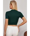 ieg™ Kadın Yeşil Yarım Fermuarlı ve Kısa Kollu Crop Top Bluz