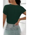 ieg™ Kadın Yeşil Yarım Kol Düz Yaka Crop Top Bluz