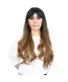 Kahküllü Uzun Dalgalı Fiber Sentetik Peruk - Siyah / Karamel Ombreli