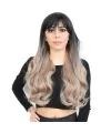 Kahküllü Uzun Dalgalı Fiber Sentetik Peruk - Siyah / Küllü Bebek Sarı  Ombreli