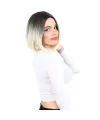 Kahkülsüz Düz Kısa Fiber Sentetik Peruk - Küllü Siyah / Platin Ombreli