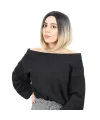 Kahkülsüz Düz Kısa Fiber Sentetik Peruk - Siyah / Balköpüğü Ombreli