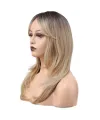 Katlı Kesim Perçemli Düz Fiber Sentetik Orta Boy Peruk - Kahve / Platin Ombre ve Röfleli