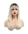 Katlı Kesim Perçemli Düz Fiber Sentetik Orta Boy Peruk - Kahve / Platin Ombreli