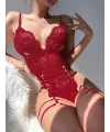 Kırmızı Dantel İşlemeli Fantezi Body Jartiyer Takımı