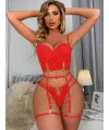 Kırmızı Dantelli Jartiyer Fantezi Seksi Büstiyer Takımı