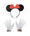 Kırmızı Fiyonklu Minnie Mouse Tacı ve Beyaz Eldiven Seti
