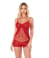 Kırmızı Jakarlı Babydoll Şort Takımı