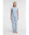 Kısa Kol Bisiklet Yaka Kadın Viskon Çiçek Desenli Yazlık ÖRME Dantel Detaylı Pijama Takımı