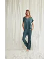Kısa Kollu V Yakalı Dantelli Pijama Takımı