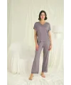 Kısa Kollu V Yakalı Dantelli Pijama Takımı