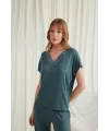 Kısa Kollu V Yakalı Dantelli Pijama Takımı