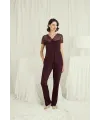 Kısa Kollu ve Dantelli V Yaka Pijama Takımı