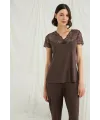 Kısa Kollu ve Dantelli V Yaka Pijama Takımı