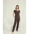Kısa Kollu ve Dantelli V Yaka Pijama Takımı