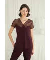 Kısa Kollu ve Dantelli V Yaka Pijama Takımı