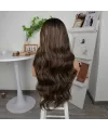 Koyu Kestane Karamel Işıltılı Fiber Sentetik Geniş Dalgalı Tül Peruk