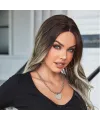 Koyu Kestane Ombre/ Kumral Beyaz Platin Röfleli Tül Peruk