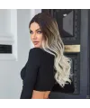Koyu Kestane Ombre/ Kumral Beyaz Platin Röfleli Tül Peruk