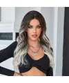 Koyu Kestane Ombre/ Kumral Beyaz Platin Röfleli Tül Peruk