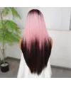 Koyu Kestane Pembe Ombreli Fiber Sentetik Tül Peruk