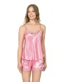Koyu Pembe Saten Babydoll Şort Takım