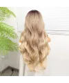 Kumral Dore Sarı Ombre  ve Röfleli Fiber Sentetik Geniş Dalgalı Tül Peruk