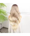 Kumral Platin Ombre  ve Röfleli Fiber Sentetik Geniş Dalgalı Tül Peruk