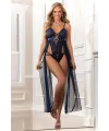 Lacivert Dantel İşlemeli Tül Pelerinli Fantezi Body