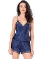 Lacivert Saten Babydoll Şort Takımı