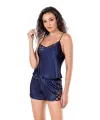Lacivert Saten Babydoll Şort Takımı