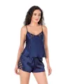Lacivert Saten Babydoll Şort Takımı