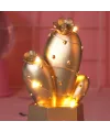 Led Işıklı Sevimli Kaktüs Dekoratif Masa Lambası Mini Biblo Gece Lambası Gold