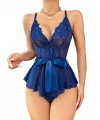 Mavi Dantel İşlemeli Kurdelalı Fantezi Tül Babydoll