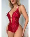 Metal Kalp Aksesuarlı Fantezi Dantelli Kırmızı Body
