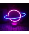 Neon Işıklı Satürn Lamba (Pil + USB)