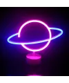 Neon Işıklı Satürn Lamba (Pil + USB)