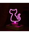 Neon Kedi Masa Gece Lambası Pembe Işık