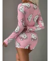 Pamuklu Pembe Hello Kitty Desenli Düğmeli Uzun Kol Tulum Pijama