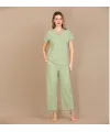 Pamuklu Şık Tasarım Dantel İşlemeli Yeşil Kısa Kol Pijama Takımı