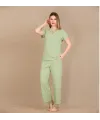 Pamuklu Şık Tasarım Dantel İşlemeli Yeşil Kısa Kol Pijama Takımı