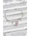 Pembe Kelebek Charmlı Gümüş Renk Kadın Bileklik TJ-BB8032