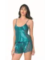 Petrol Saten Babydoll Şort Takımı
